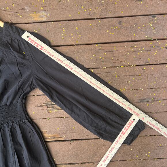 Old Navy Black Smocked Waist Midi Dress Women’s Size M Embroidered Hem - Picture 12 of 14